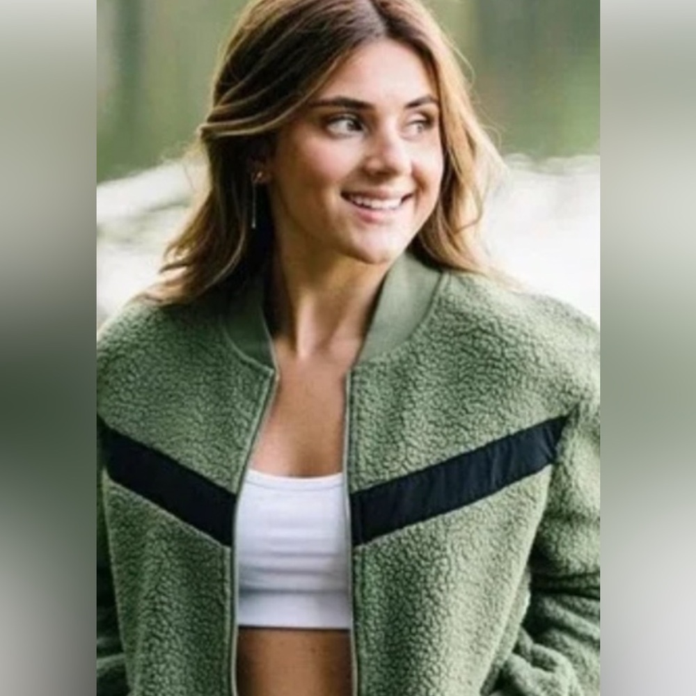 ZYIA Olive Teddy Jacket with Black Accents